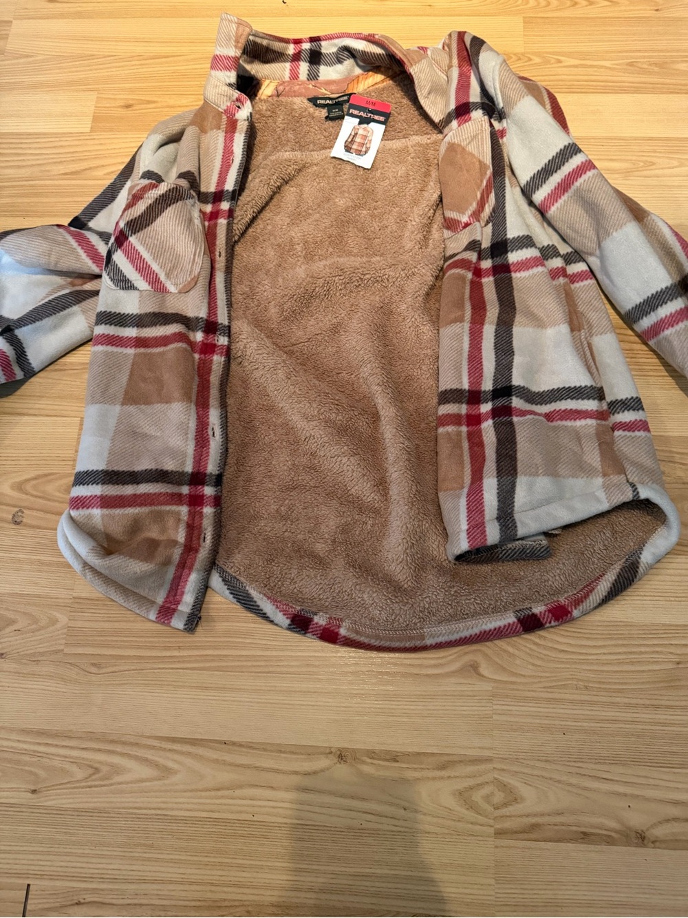 Realtree Plaid Sherpa-Lined Jacket in Tan, Red, Black